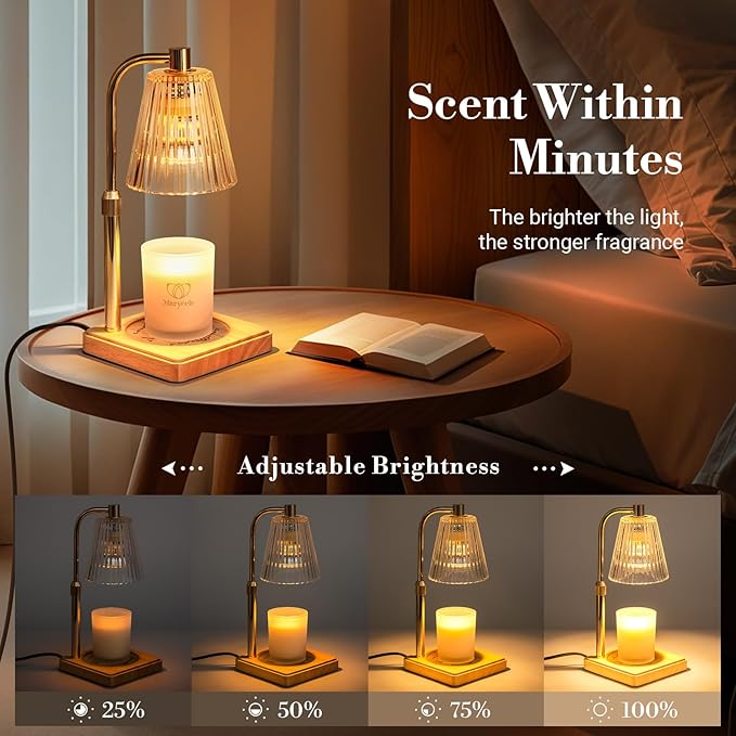 Marycele Candle Warmer Lamp with Timer for Yankee Candles, Adjustable Height Wax Melt Warmer, Birthday Gifts for Mom Women Sister, Vintage Amber Glass Lamp, Fall Decorations for Home Decor