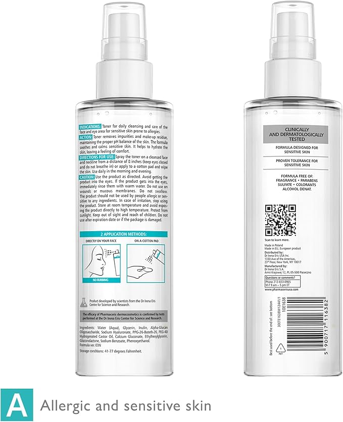 Calming Mist Toner - Soothing & Hydrating Face Mist for Sensitive & Allergy-Prone Complexion; Restores pH, Refreshes & Supports Skin’s Barrier & Microbiome Puri-SENSILIQUE, 6.76 fl oz