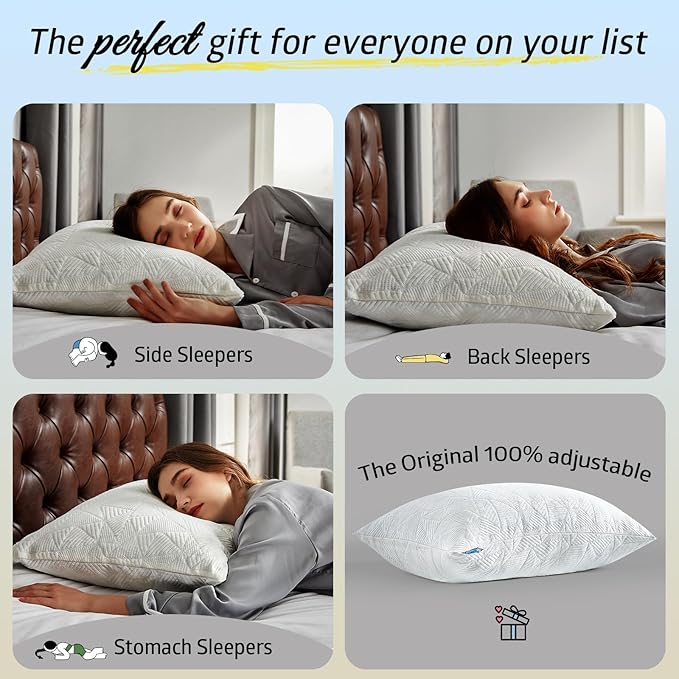 BETU Cooling Pillows Standard Size Set of 4, Shredded Memory Foam Bed Pillows,Adjustable Firm Support Cool Pillow for Neck Pain and Side Sleeping,White