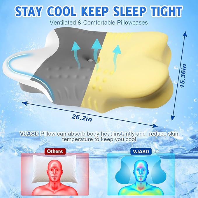Cervical Neck Pillows with Memory Foam - Ergonomic Neck Support Pillows for Pain Relief Contour Memory Foam - Adjustable Orthopedic Bed Pillows with Breathable Pillowcase Queen Size