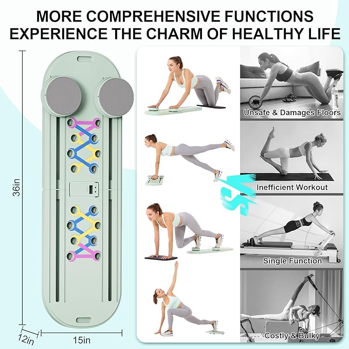 Pilates Reformer Set - Foldable Sliding Reformer, Pilates Board for Home Workout, Portable Abdominal Core Trainer Pilates Reformer Board - Full Body Workout Equipment for Home