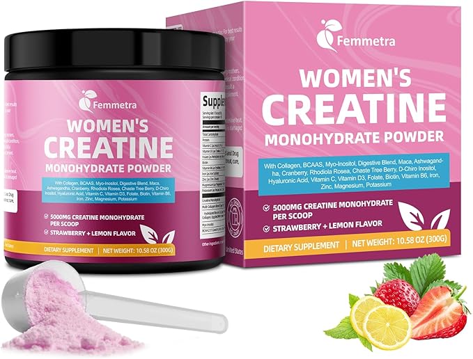 Creatine Collagen for Women, Creatine Monohydrate BCAA Myo-Inositol Biotin Hyaluronic Acid Folate L Glutamine Vitamin D3 C B6 Iron Zinc D-Chiro-Maca Digestive Enzyme Probiotic Ashwagandha Magnesium 5g
