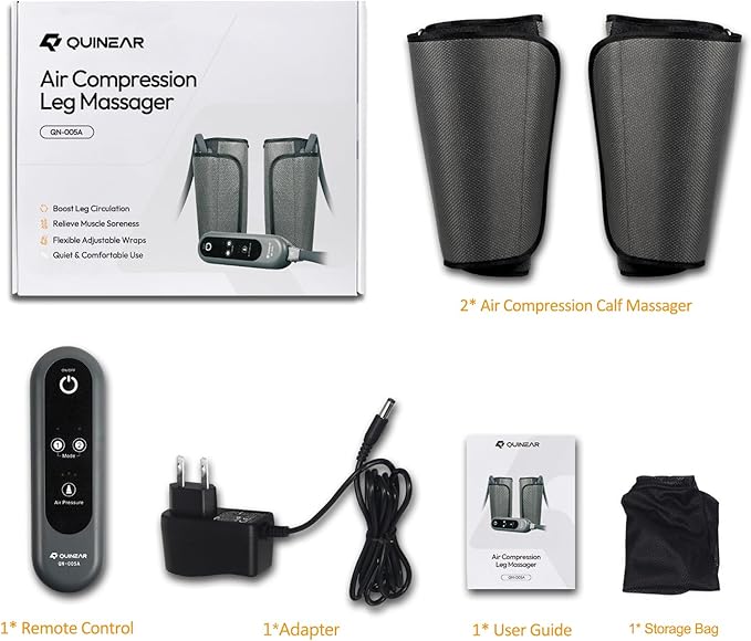 QUINEAR Air Compression Leg Massager for Circulation & Pain Relief, Calf Massagers with 2 Modes & 3 Intensities, Sequential Compression Device (SCD) for RLS, Edema, FSA-HSA - Ideal Gift