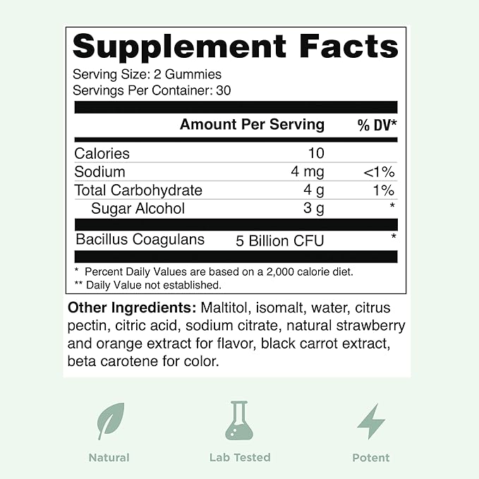 Yuve Natural Sugar Free Probiotic Gummies 5 Billion CFU, Helps with Constipation, Bloating & Leaky Gut - Vegan, Gluten-Free & Non-GMO - 60ct