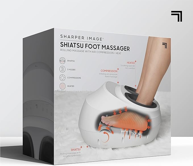 Sharper Image Shiatsu Foot Massager with Heat & Air Compression – Deep Kneading Rollers & Washable Cover| Relief for Heels, Balls, Arch| Electric Feet Massager| Masajeador| Massage Tool| Mens Size 12