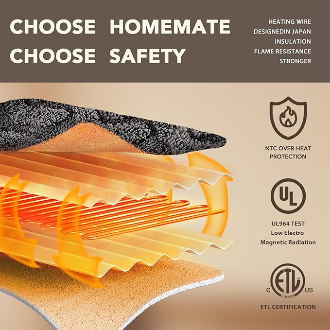 Homemate Electric Heated Blanket Full - 72"x84" Heating Bed Blankets Throw with 10 Heating Levels 8 Hours Auto Off Fast Heating Over-Heated Protection Ultra Soft Warm Flannel ETL Certified