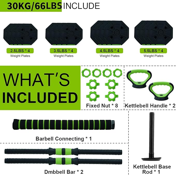 Adjustable Dumbbell Set, Adjustable Weights 30/44 /66/88 LBS Free Weight Set for Home Gym