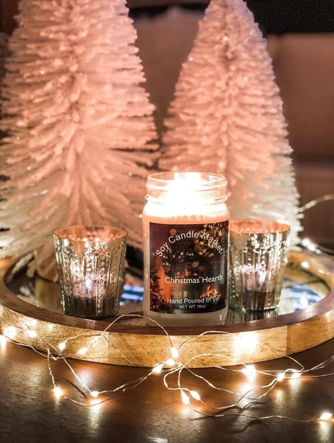 Soy Scented Candles | Handmade & Highly Aromatic Candles Burns Upto 85 Hours in Glass Jar - Perfect for Home Decor, Wedding, Birthday, Dinner (Christmas Hearth, 16 oz)