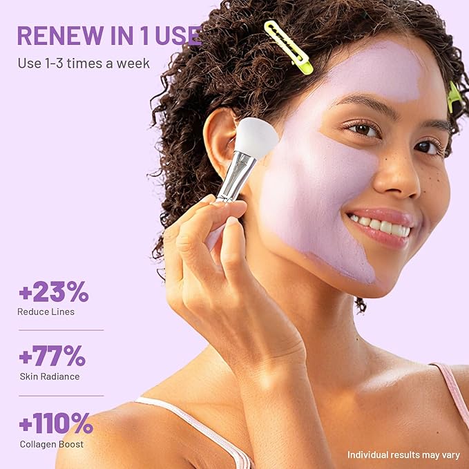 Large Lavender Glow Clay Mask for Face - Mud Mask with BHA & HA for Gentle Exfoliate - Plumping & Pore Minimizing - Sagging-Firming Skin Care Gifts for Women Men with Brush, Purple, 5.3 oz