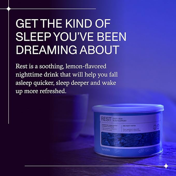 Synchro - Rest Sleep Supplements, Relaxing Sleep Aids for Adults, Powdered Magnesium Supplement for Deep Sleep Support, Nighttime Drink Sleep Supplement, Sweet Lemon Flavor, 210 Grams