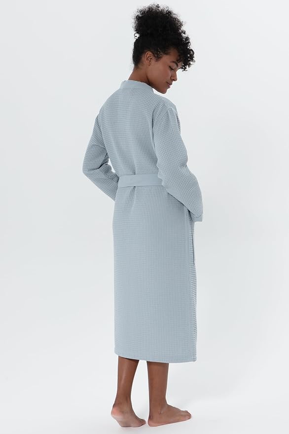 SEYANTE Women’s Luxury Waffle Shawl Collar, Hooded Robe w Piping – Lightweight, Long, Ultra Soft Spa Sleepwear Bathrobe