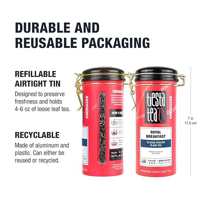 Tiesta Tea - Royal Breakfast, Loose Leaf, Classic English Black Tea, Premium High Caffeine Hot & Iced Blend, Brews Up to 50 Cups, 4oz Refillable Tin