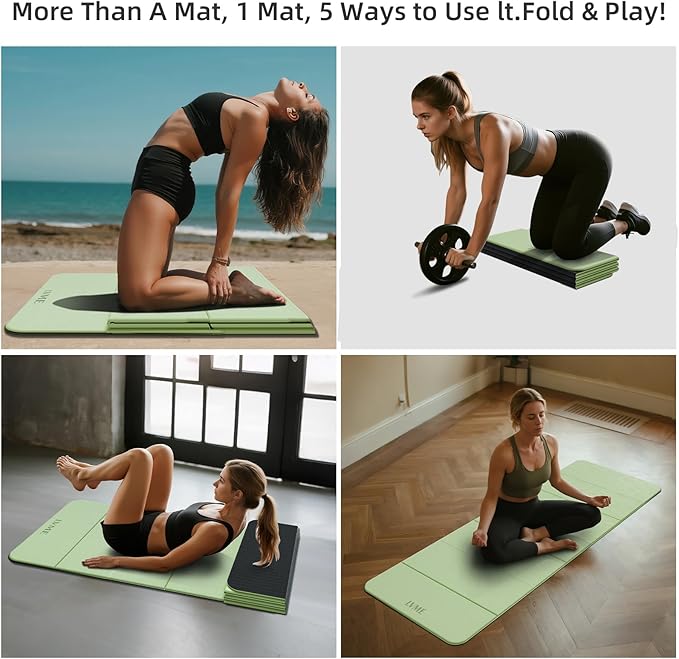 Foldable Yoga Mat, 0.32 inches Thick, SGS Certified, Non Slip, 71 x 24 inches, Foldable for Travel, Pilates, Camping, Environmental Sports Mat, Odorless TPE Material