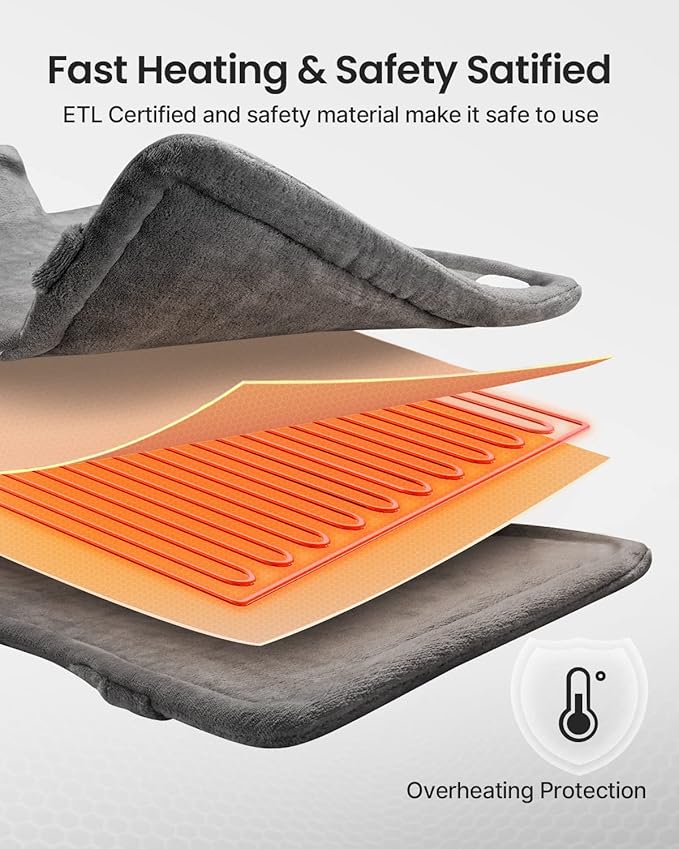 RENPHO Electric Heating Pad for Back Pain Relief, Birthday Christmas Gifts for Women Men Mom Dad Elderly, FSA Eligible Items Only List, Large Heat Pad for Neck Shoulders, 24"x33", ETL Certified, Gray