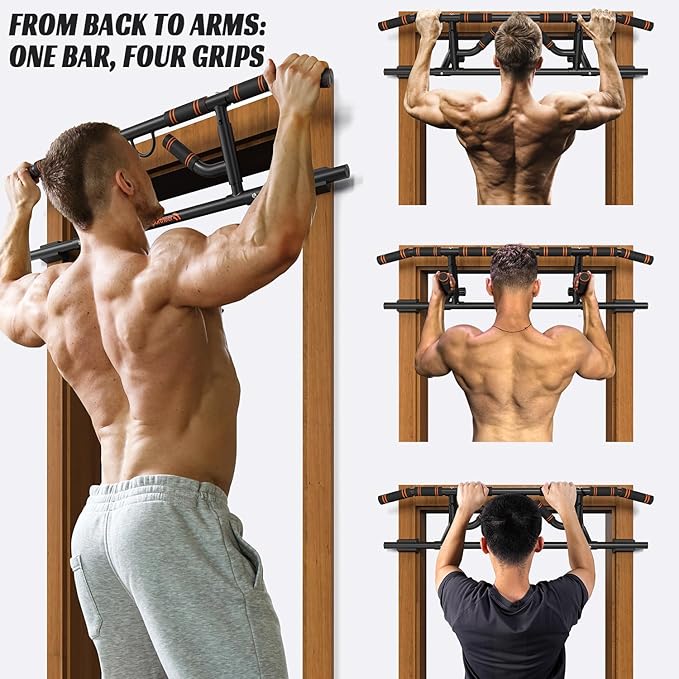 Sportneer 2025 Upgrade Pull up Bar for Doorway with Folding Handle, Door Pull up Bar Door Frame Multi-Grip Upper Body Trainer, 440lb, Indoor Fitness for Home Gym Strength Training - US Patent Pending