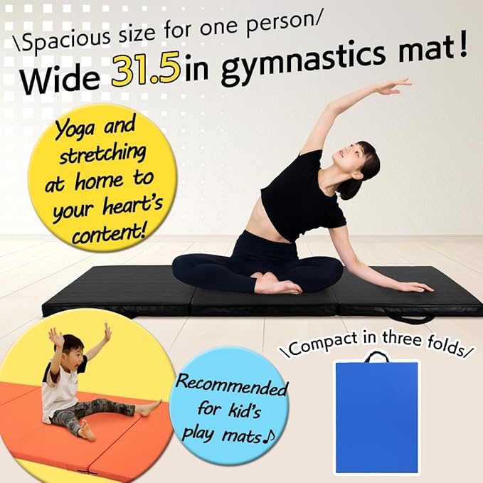 Gymnastics Mat Folding Stretch Mats 71"x31"x2" Exercise Muscle Training Children Play Horizontal Bar Mat Yoga Sports Soundproof Home Use