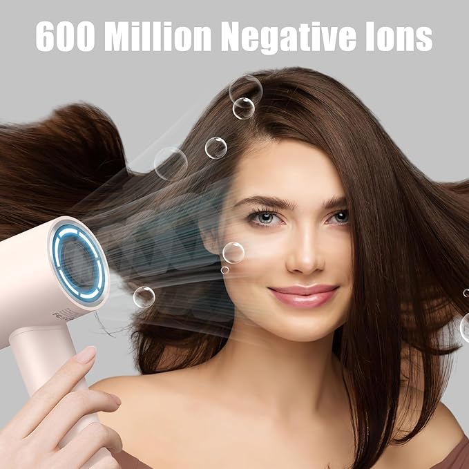 (OUTLET)slopehill 160,000 RPM Professional Hair Dryer - 0.8lb Ultra-Lightweight, 6 Billion Ion Technology for 98% Frizz Reduction, AI Smart-Temp Control, Magnetic Attachments for All Hair Types (Pink)