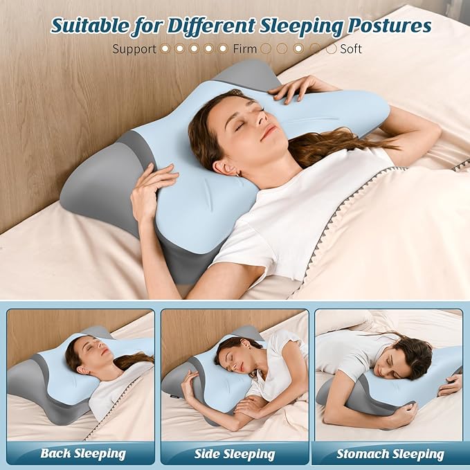 Cervical Neck Pillow - Cooling Pillow for Neck Pain Relief, Ergonomic Side Sleeper Pillow for Sleeping, Contour Memory Foam Pillows for Neck Support, Orthopedic Bed Pillow for Back Stomach Sleepers