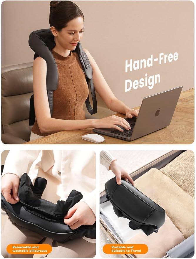 Cordless Neck and Back Massager with Heat, Upgarded Adjustable Width Electric Deep Tissue 4D Kneading Massage, Shiatsu Shoulder Massage Pillow for Body Muscle Pain Relief, Gifts for Mom Dad