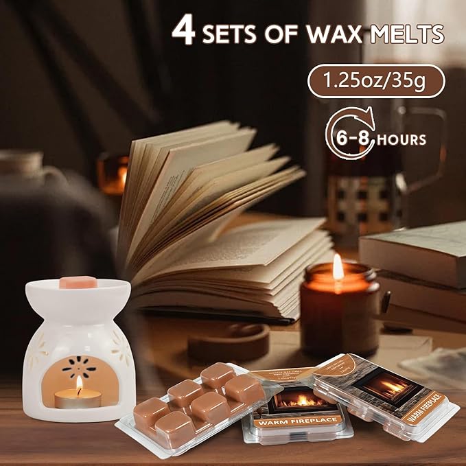 SCENTORINI Warm Fireplace Wax Melts, Scented Wax Melts, Pack of 4, Natural Soy Cubes for Candle Making, Wax Warmer
