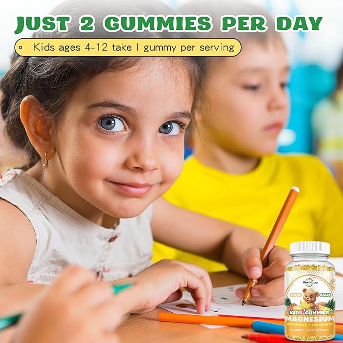 Magnesium Complex Gummies- Calm Chewable Gummies for Kids & Adults- Magnesium Glycinate Supplement-w/Omega-3, Vitamin B6, D3- Support Calm Stress Relief, Bones, Mood, Pineapple Flavor