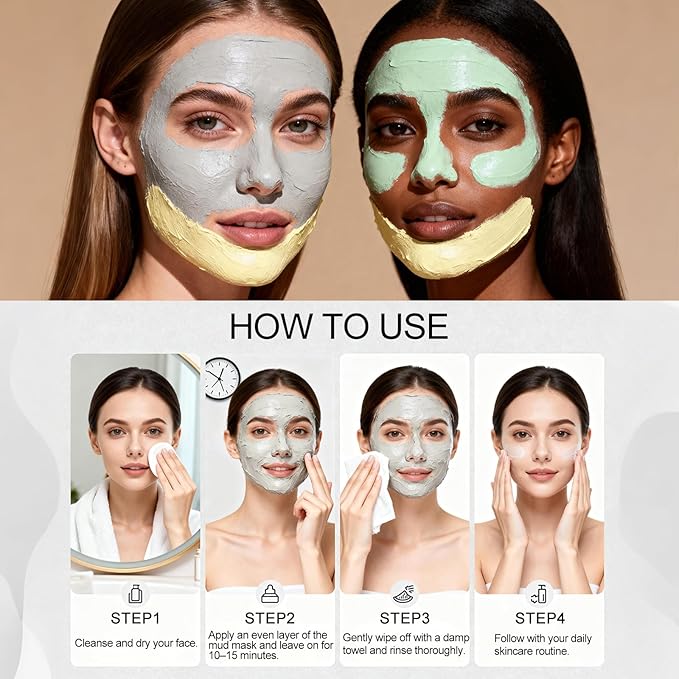 Erinde 30PCS Facial Clay Mask Set - Dead Sea Mud, Vitamin C & Cucumber Spa Clay Mask Face Skin Care Set, Mud Masks Deep Cleansing Skin, Blackhead Removal, Men & Women Moisturizing Facial Mask Gift Set