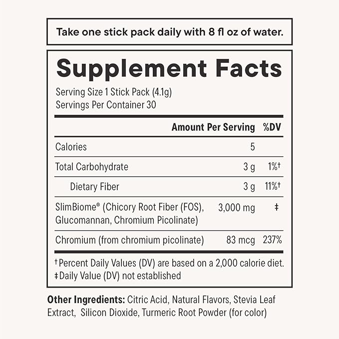 Daily Nouri FeelFull Prebiotic Fiber Drink Mix | Supports Natural Fullness, Appetite & Cravings Control, Gut & Metabolic Health | Oligofructose, Glucomannan & Chromium | 30 Stick Packs