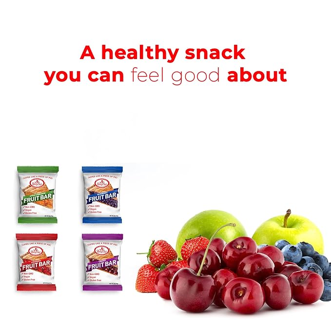 Betty Lou's Fruit Bars Variety Pack, Gluten Free Snacks for Adults and Kids, 4 Flavors of Vegan Breakfast & Cereal Bars, Apple Cinnamon, Blueberry, Strawberry, and Cherry, 12 Pack
