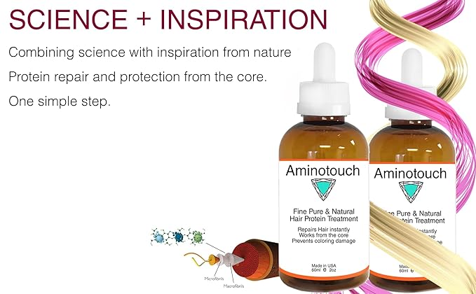Aminotouch Natural PURE PROTEIN TREATMENT Instant Rescue Shot Grow Long Hair Repair Damage Split Ends, Strengthen Weak Hair, Collagen Filler Keratin Repair that Works From the Core (Double)
