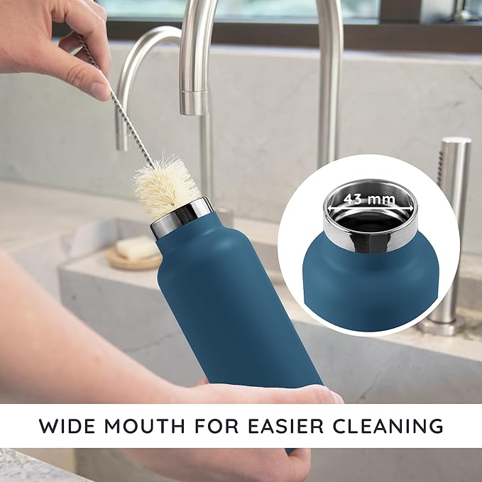 Bambaw 12 oz Stainless Steel Water Bottle, Aegean Blue, 350 ml, Double Wall Insulated, Leakproof, Dishwasher Safe, BPA Free