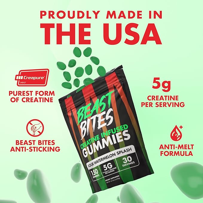 BEAST BITES - Creatine Infused Gummies - 5g Creapure Creatine Monohydrate Per Serving - NSF Certified for Sport - 30 Servings