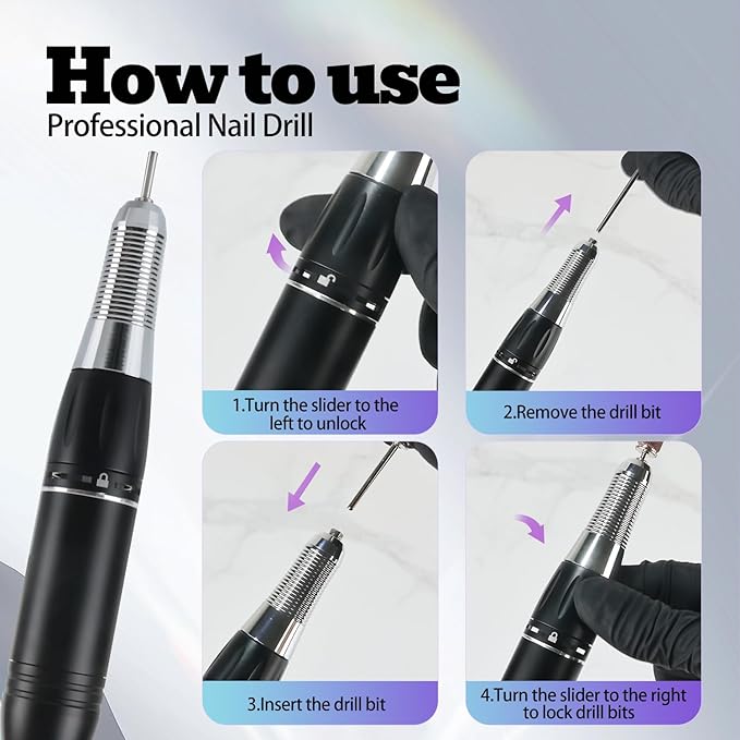 Electric Nail Drill Machine 35000RPM Professional Portable Nail File Cordless Rechargeable Nail Efile for Acrylic Gel Nails Manicure Pedicure Polishing Shape Tools for Salon (Black)