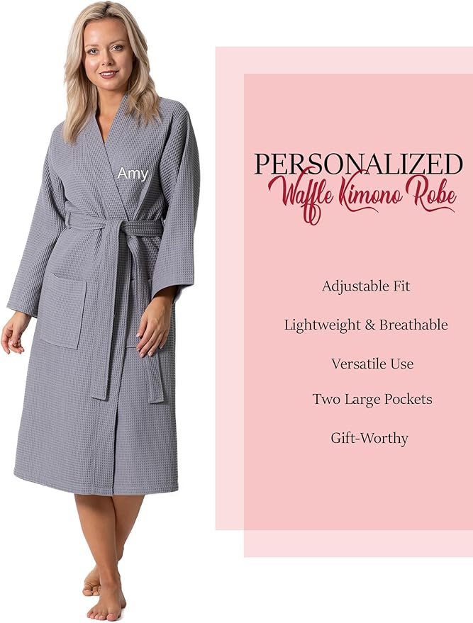Waffle Knit Lightweight Kimono Spa & Bath Robes for Women - Quick Dry - Soft
