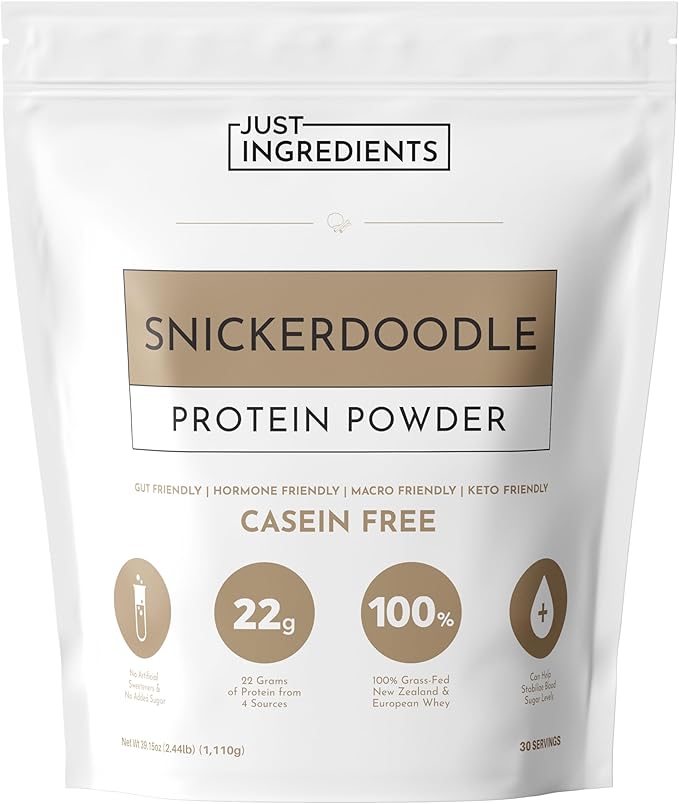 JUST INGREDIENTS Snickerdoodle Protein Powder – 30-Serving Blend with 100% Grass-Fed Whey & Organic Plant Proteins – Cinnamon & Vanilla Flavor – Supports Muscle Recovery, Energy*