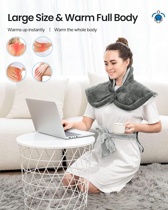 RENPHO Heating Pad for Back, Anniversary Relaxation Christmas Gifts for Women Men Wife, Neck and Shoulder Heat Pad for Pain Relief, Hsa Store Eligible Items, ETL Certified, 24"x33", Grey White