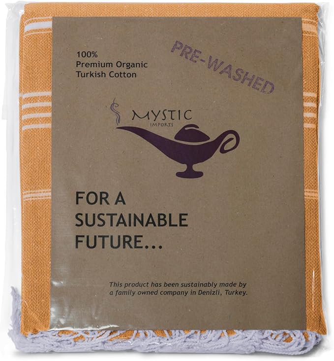 Turkish Beach Towel 100% Organic Cotton Extra Large Oversized (39 x 71 Inches) Quick Dry Sand Free Light Weight Prewashed for Bath Beach Gym Yoga Travel Towel Blanket (Turmeric)