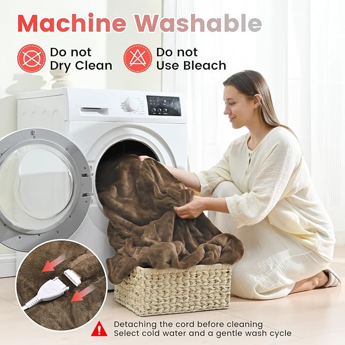 Sunable Heated Electric Blanket - Machine Washable Blanket with Time Settings 10 Heat Settings Full Size 77×84 inches Taupe - Velvet