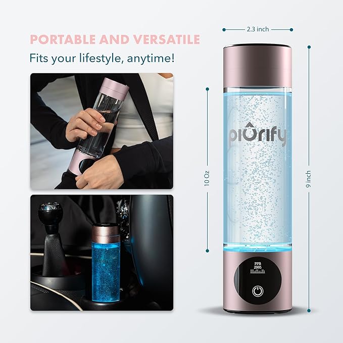 Hydrogen Water Bottle Generator - Up to 4100+ PPB Concentration - SPE/PEM Technology - Certified H2 Generator - Portable Athletic Performance & Hydration System - 6-Hour Hydrogen Retention
