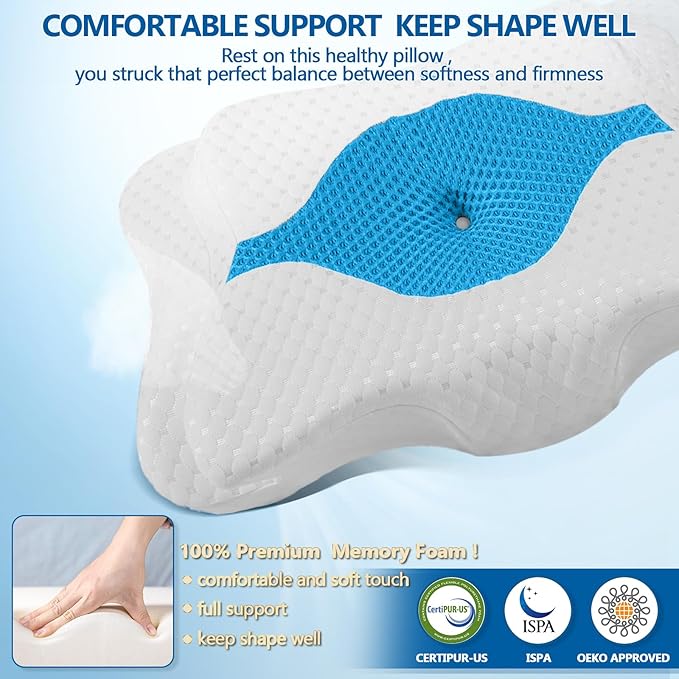 Memory Foam Pillows, Cervical Pillow for Neck and Shoulder Pain Relief, Ergonomic Contour Bed Pillow, Soft for Side Sleep Stomach Sleeping and Back Sleeper