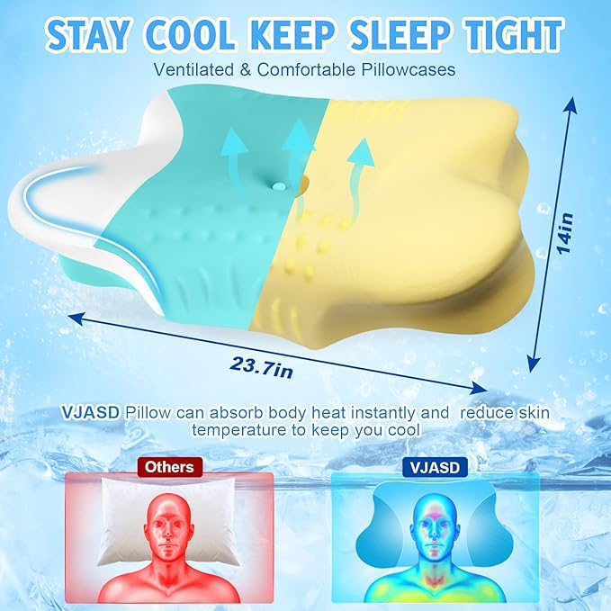 Cervical Neck Pillows with Memory Foam - Ergonomic Neck Support Pillows for Pain Relief Contour Memory Foam - Adjustable Orthopedic Bed Pillows with Cooling Pillowcase for Sleeping - Green