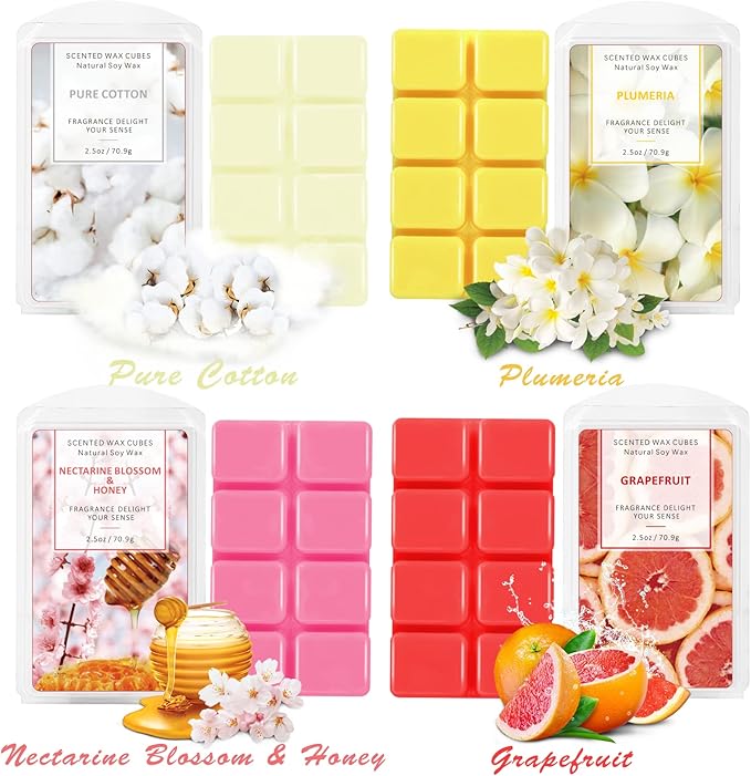 SCENTORINI Wax Melts Wax Cubes, Wax Melts for Wax Warmer, Grapefruit, Cherry Blossoms, Wild Bluebell, Plumeria, Earl Grey, Bamboo Forest, Nectarine Blossom & Honey, 8x2.5 oz