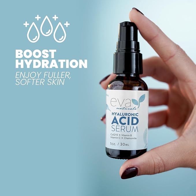 Eva Naturals Hydrate & Brighten Serum Set – Vitamin C with Ferulic Acid & Vitamin E + Hyaluronic Acid for Face, Dark Spots, Wrinkles, Uneven Tone, Anti-Aging Skincare Bundle for Radiance & Moisture