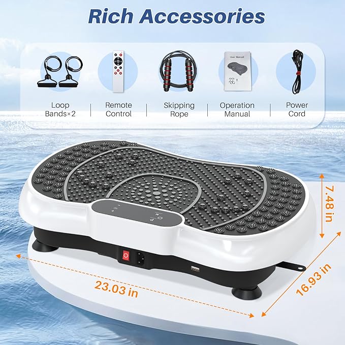 Vibration Plate Exercise Machine for Weight Loss – 100-Speed Platform with Bluetooth Speaker, Remote & Bands, 450 lbs Capacity – Quiet Full Body Workout for Lymphatic Drainage at Home