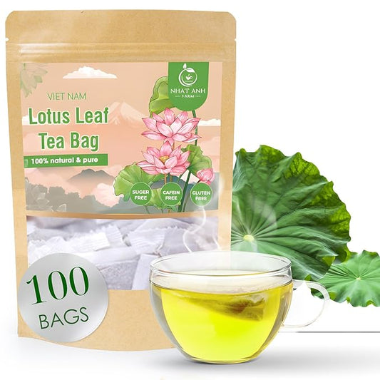 NHAT ANH FARM - Premium Lotus Leaf Tea Bags, 100 Teabags, 100% Natural, Hand-Selected Lotus Leaf Tea Bags, No Additives, Sugar-Free,Caffeine-Free. Good For Your Health.