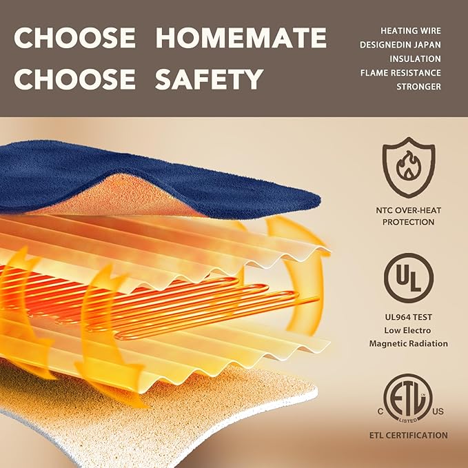 Homemate Electric Heated Blanket Queen - 84"x90" Heating Bed Blankets Throw with 10 Heating Levels 8 Hours Auto Off Fast Heating Over-Heated Protection Ultra Soft Warm Flannel ETL Certified Navy Blue