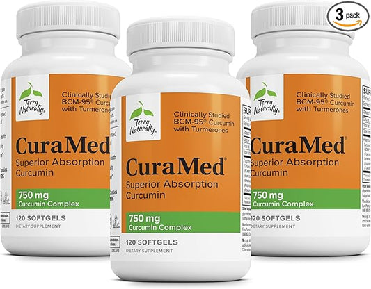 Terry Naturally CuraMed 750 mg - Antioxidant Supplement for Brain & Heart Health - Supplement with High-Potency Curcumin Complex - Kidney, Liver & Immune Health Support - 120 Softgels (Pack of 3)