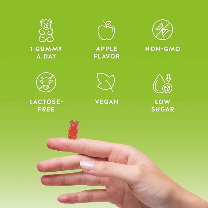 Bears with Benefits Apple Cider Vinegar Gummies – Metabolism & Detox Support with Vitamins B6, B12, Iodine & Folic Acid – Vegan. Balanced Gut (60 Gummies)