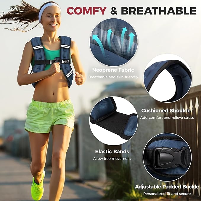 BAGAIL Weighted Vest, 5lbs/8lbs/10lbs/12lbs/15lbs/20lbs/25lbs/30lbs Weight Vest with Detachable Phone Pouch, Rucking Vest for Women, Men, Walking, Weight Loss, Training, Running