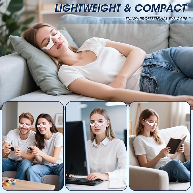Under-Eye Therapy Device, RedLight Therapy Glasses for Eyes Bags Dark Circles Puffiness, Massager for Relieving Eye Fatigue with 3 Modes