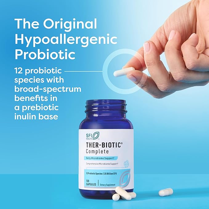 Klaire Labs SFI Health Ther-Biotic Complete - Hypoallergenic Probiotics for Women & Men - Acid-Stable Probiotic Supplement - 12 Species for Immune & Digestive Health - 25 Billion CFU (60 Capsules)